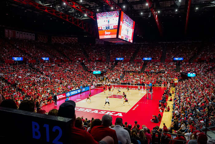 2023 Nebraska vs Wisconsin volleyball Bob Devaney Sports Center crowd USATSI_21708578